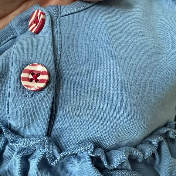 Matilda Jane Blue Ruffle Toddler Dress 12-24M Short Sleeve Striped Button Detail - Picture 3 of 7